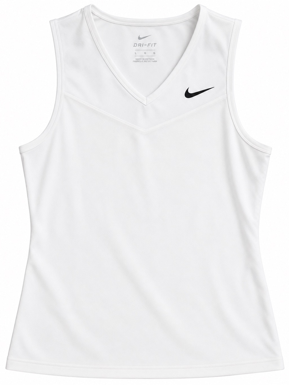 Nike White Dri-FIT V-Neck Athletic Tank with Black Swoosh